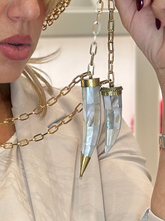 Collana Corno Bianco Perlato Grande