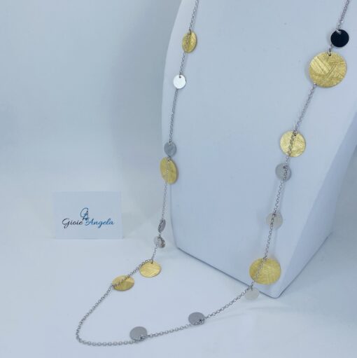 Collana Lunga con Dischi Lisci Satinati Bicolor3